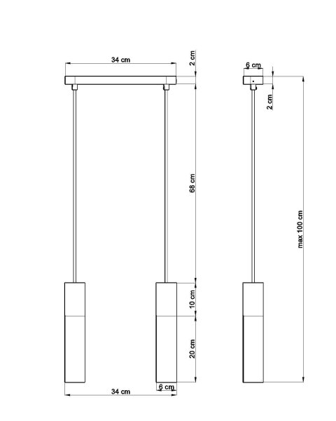 Suspension moderne métal béton 2 feux GU10