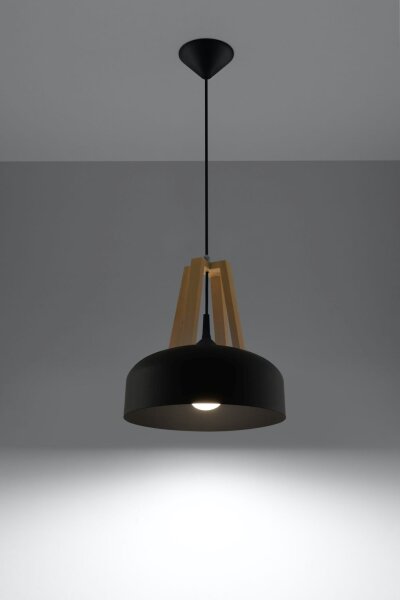 Suspension MANILIA Ø30cm rond rétro noir E27