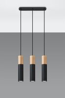 Lampe à suspendre noire en métal et bois...