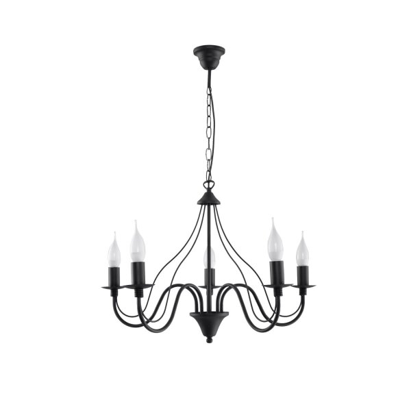 Lustre rustique noir 5 branches E14 FIORANO