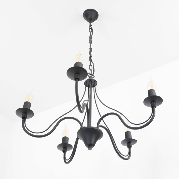 Lustre rustique noir 5 branches E14 FIORANO