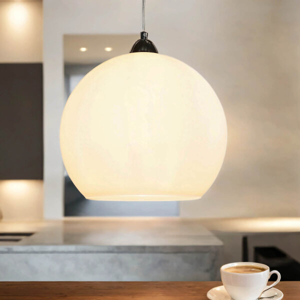Suspension avec abat-jour en verre blanc