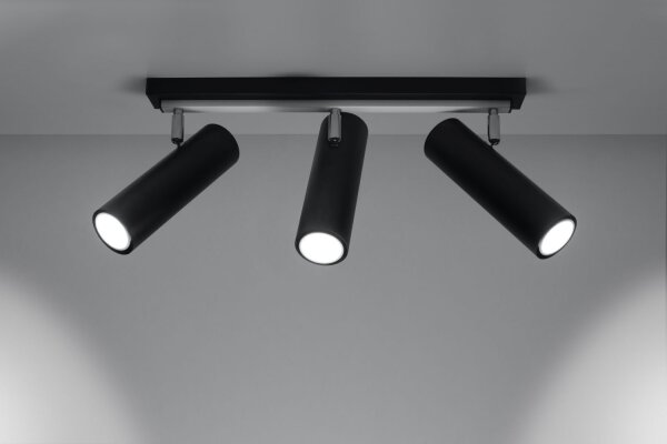Projecteur de plafond noir 3 flammes GU10 métal Spot Lampe