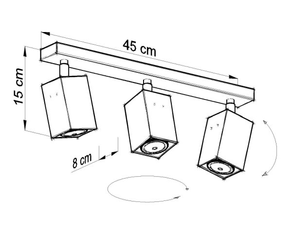 Projecteur de plafond Gris Acier L:45cm carré 3x GU10 FALERIA