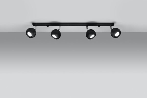 Projecteur noir acier 4 flammes 80cm de long rétro GU10