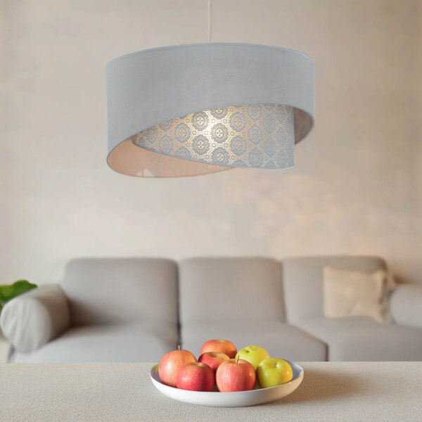 Lampe à suspendre grise tissu dentelle SELMA Chambre à coucher