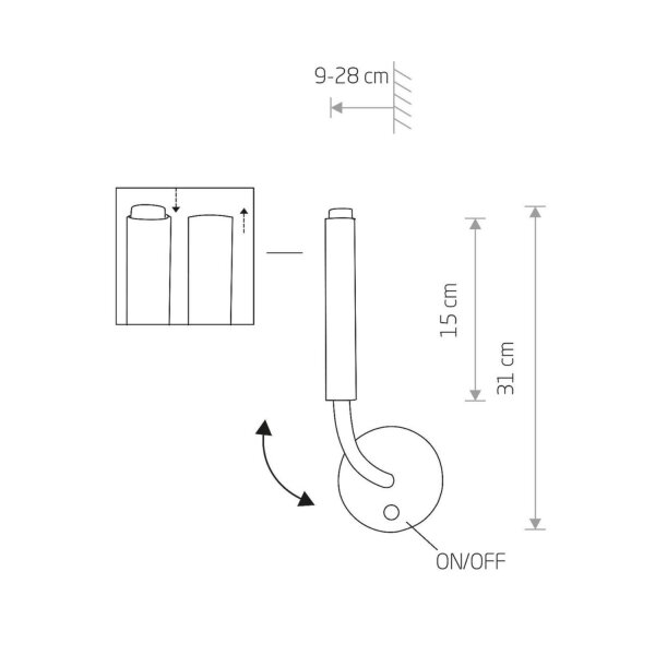 Applique murale noire avec interrupteur G9 laiton véritable