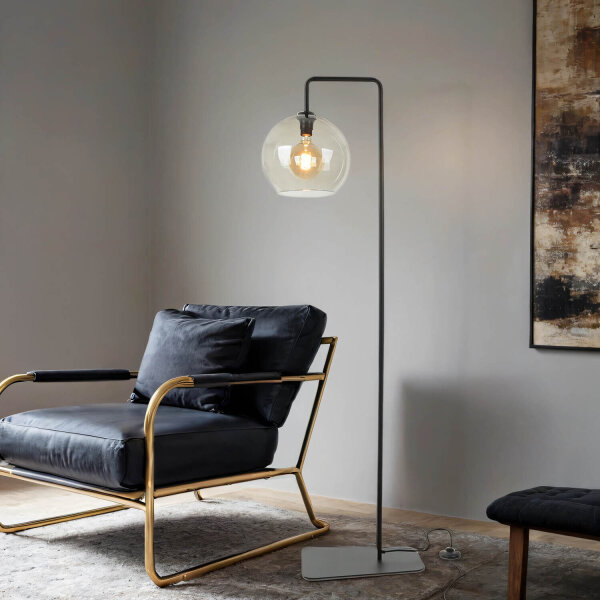 Lampadaire verre fumé 160 cm E27 Abat-jour sphérique noir gris