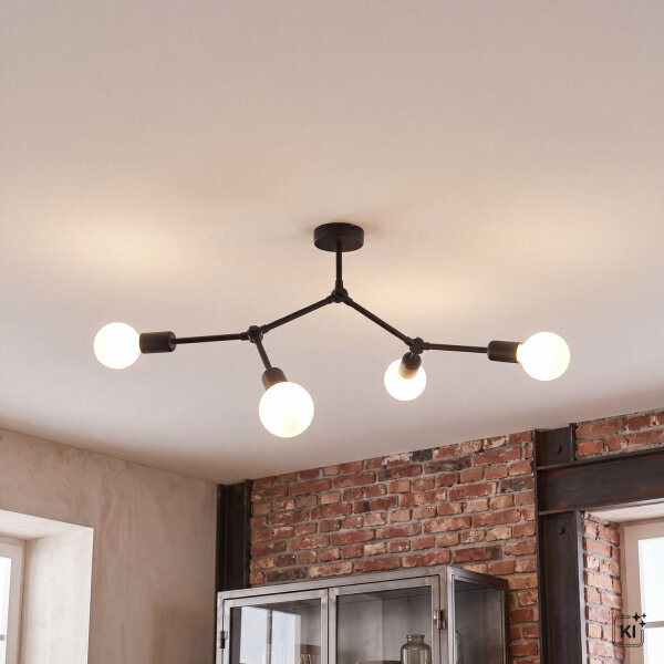 Plafonnier noir 4xE27 Salon Lampe AARON