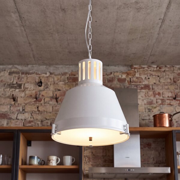 Lampe à suspendre industrielle Blanc Verre Abat-jour Ø 33 cm