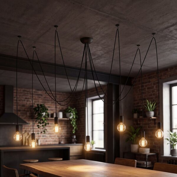 Lampe à suspendre SPIDER en noir 7-flmg