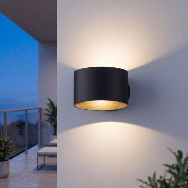 Applique murale LED ronde dextérieur Up Down noire Ø17cm