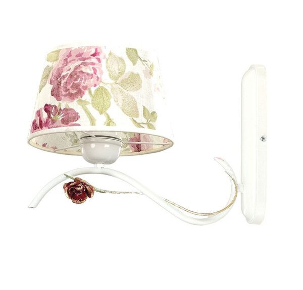 Applique murale style rustique blanc tissu abat-jour roses E27