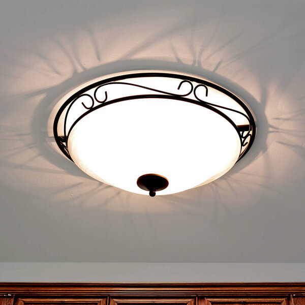 Plafonnier rond rustique Ø47cm verre ATHEN