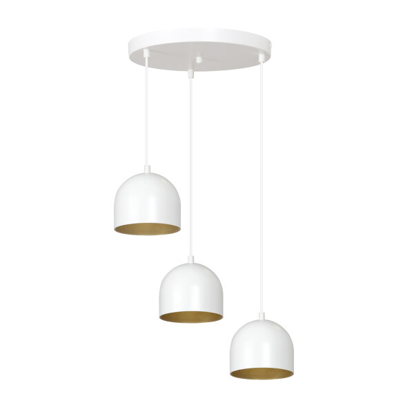 Suspension blanche métal 3 flammes ronde rétro