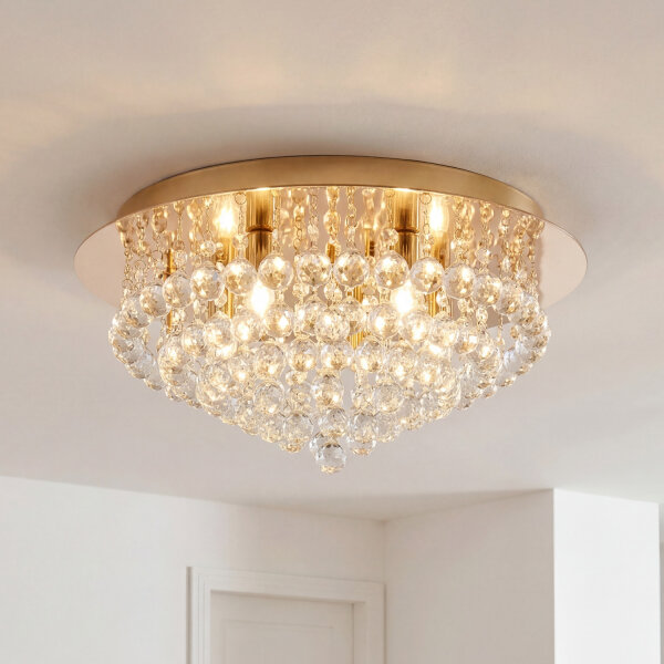 Klassische Deckenleuchte Gold Kristall Glas Metall 8x G9 Ø55 cm