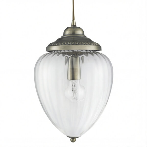 Suspension allongée rustique E27 avec abat-jour en verre Bronze