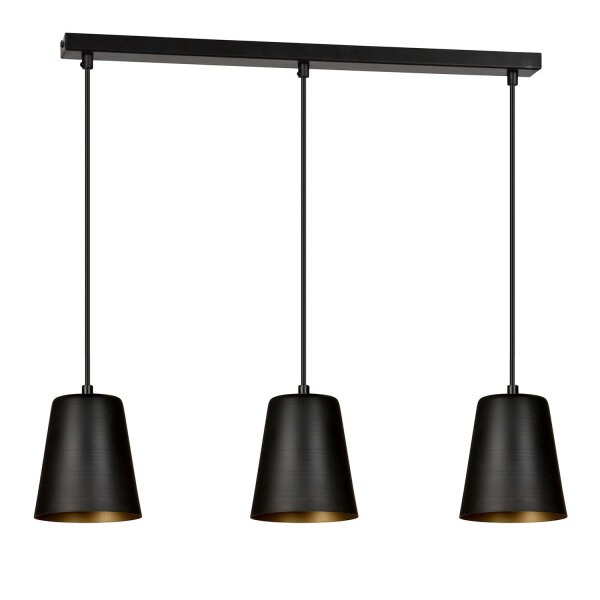 Lampe à suspendre noire or à 3 flammes réglable en hauteur