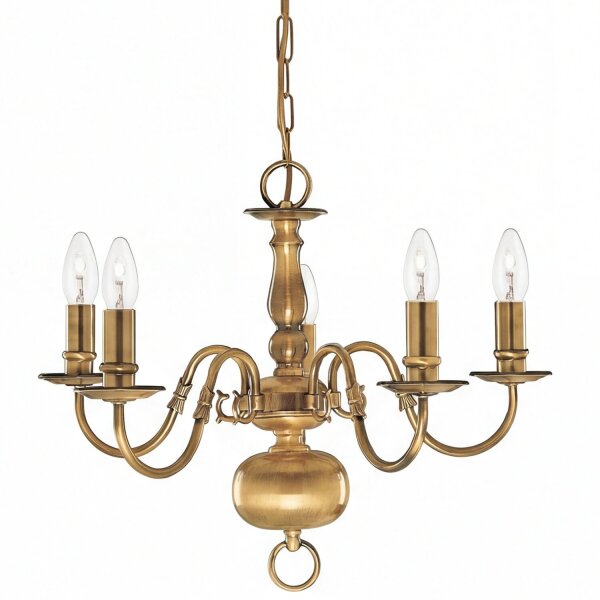 Lustre 5-flmg. laiton massif/antique