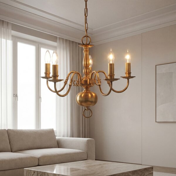 Lustre 5-flmg. laiton massif/antique