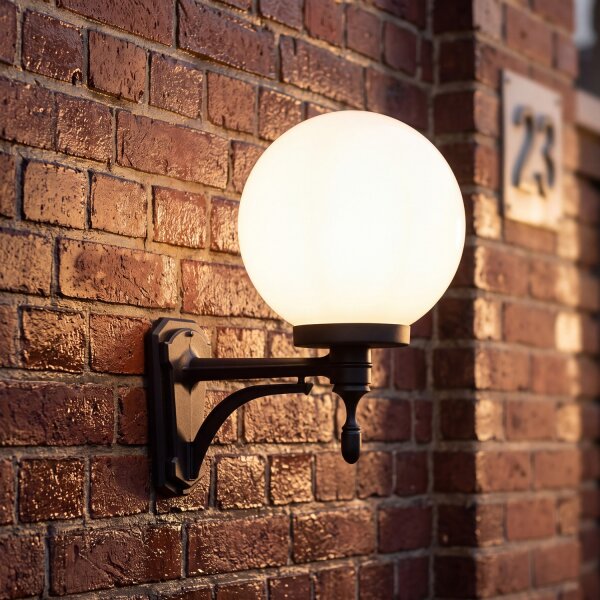 Lampe de cour Noir Blanc Abat-jour sphérique IP43 Vintage