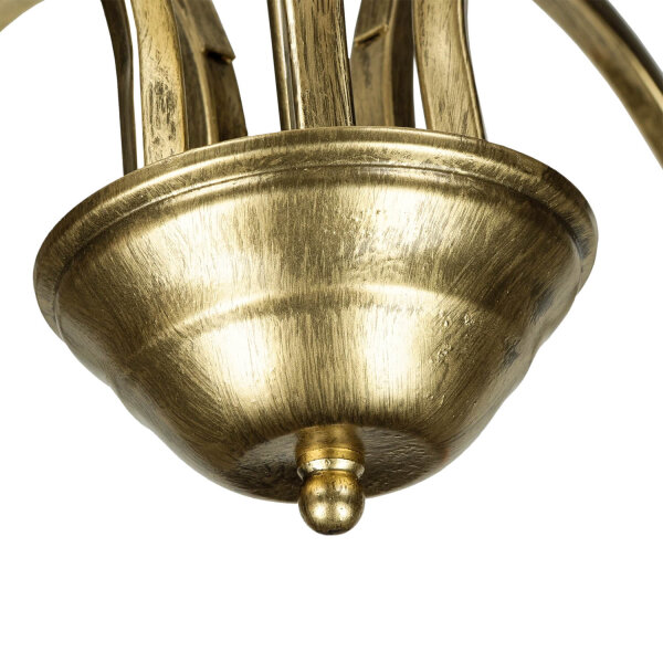 Plafonnier Or Antique Blanc Abat-jour en verre 5 flammes