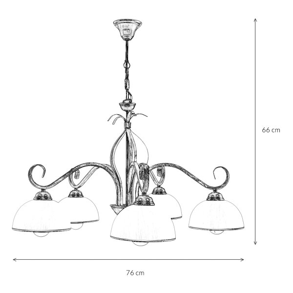 Plafonnier Or Antique Blanc Abat-jour en verre 5 flammes