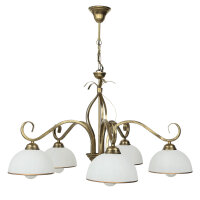 Plafonnier Or Antique Blanc Abat-jour en verre 5 flammes