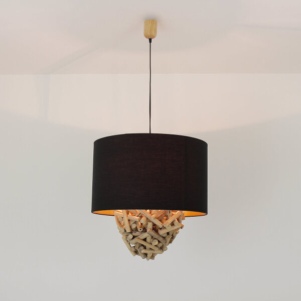 Suspension bois flotté tissu artisanat pièce unique PATTANI