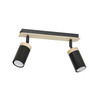 Plafonnier noir bois m&eacute;tal GU10 Salon