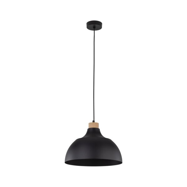 Lampe à suspendre noire déco bois ∅33cm salle à manger ronde