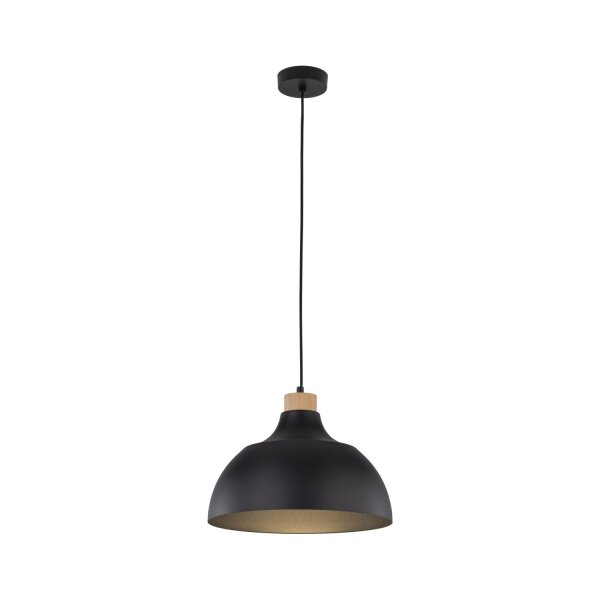 Lampe à suspendre noire déco bois ∅33cm salle à manger ronde