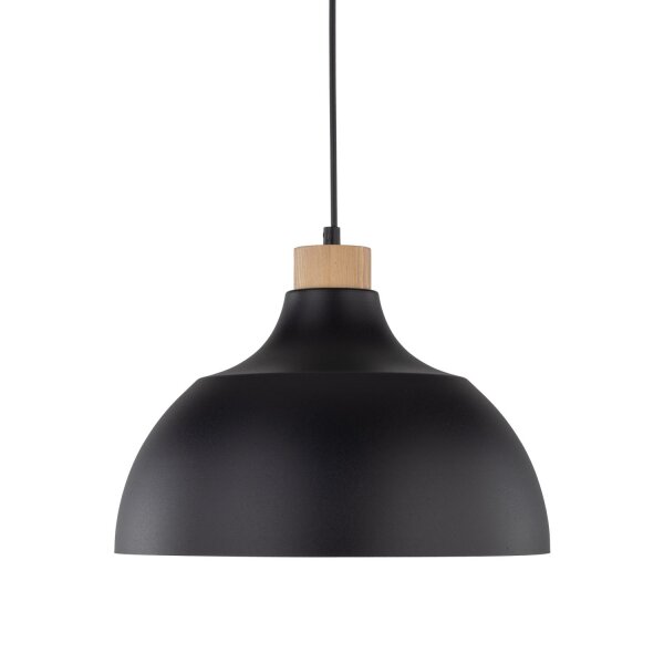 Lampe à suspendre noire déco bois ∅33cm salle à manger ronde