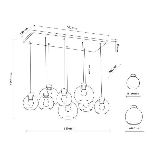 Suspension KALETE graphite ambre 6xE27 Lampe