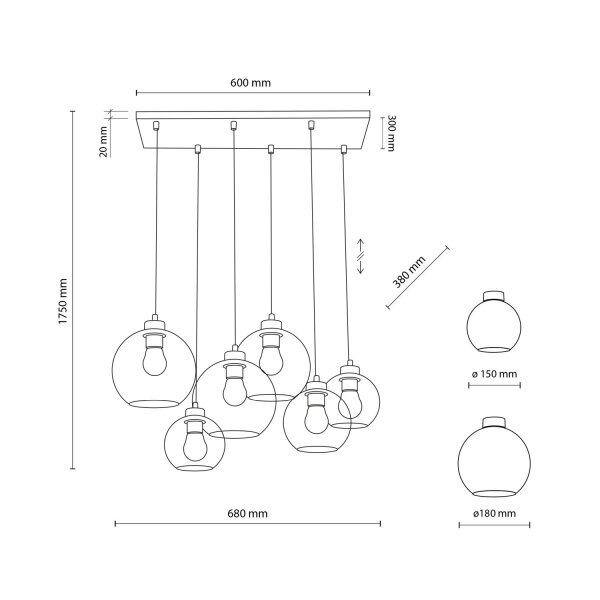 Suspension Graphite KALETE 6xE27 Lampe de table à manger