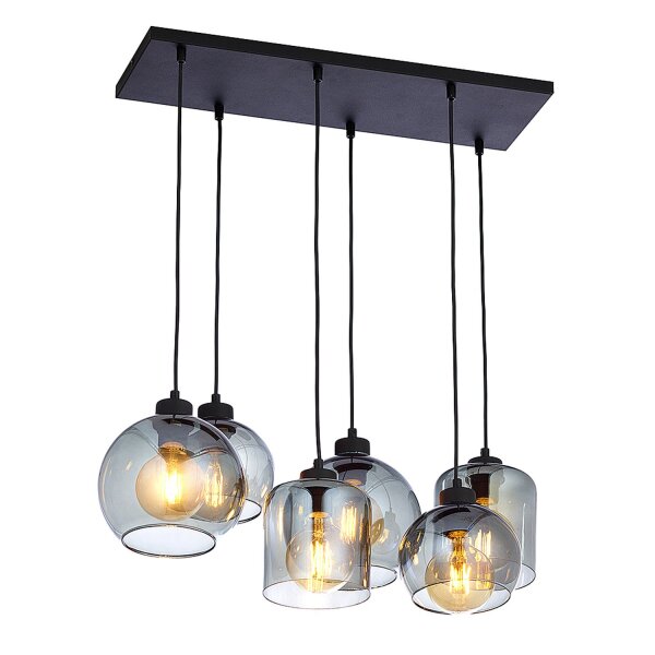 Suspension verre fumé 6 flammes E27 orientable