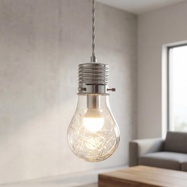 Lampe à suspendre verre métal design ampoule décoratif E14