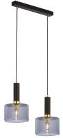 Lampe &agrave; suspendre noire m&eacute;tal verre gris...
