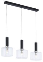 Suspension noir m&eacute;tal verre 3 flammes L:52cm