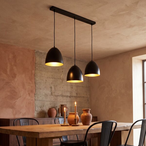 Suspension noir or 3 flammes E27 orientable