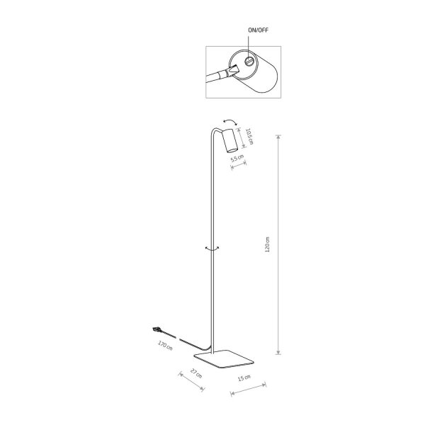 Lampadaire réglable salon noir métal 124cm