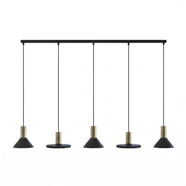 Suspension noire longue 132cm métal grand 5-flamme