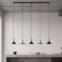 Suspension noire longue 132cm m&eacute;tal grand 5-flamme