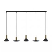 Suspension noire longue 132cm métal grand 5-flamme