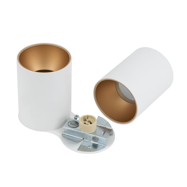 Petit plafonnier blanc or H:13cm 2x GU10 compact
