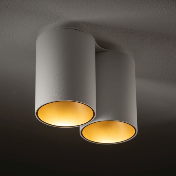 Petit plafonnier blanc or H:13cm 2x GU10 compact