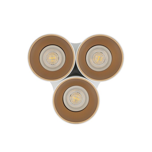 Spot de plafond polyvalent blanc or 3x GU10 petit