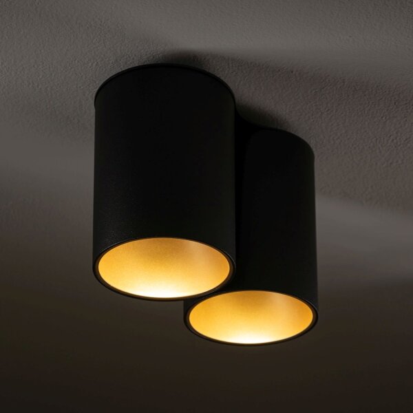 Plafonnier élégant en noir et or 2x GU10 petit