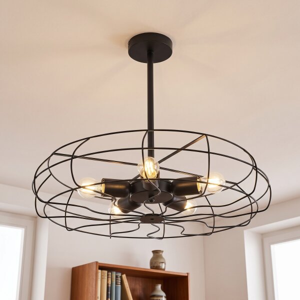 Plafonnier Métal Noir Ø 56 cm 5x E27 Rétro