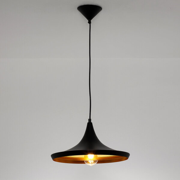 Lampe à suspendre industrielle métal noir or Ø25cm